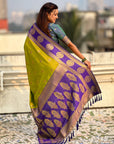 Mehendi Green Soft Silk Peacock Border Motifs Zari Woven Saree