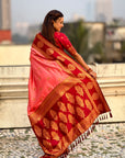 Baby Pink Soft Silk Peacock Border Motifs Zari Woven Saree