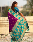 Purple Soft Silk Peacock Border Motifs Zari Woven Saree