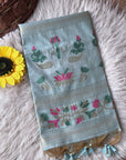 Sky Blue Premium Soft Muga Cotton Swan Pattern Saree