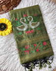 Mehendi Green Premium Soft Muga Cotton Swan Pattern Saree