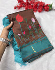 Coffee Soft Paithani Silk Zari Woven Saree with Meenakari Lotus Pattern Saree