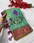 Green Soft Paithani Silk Zari Woven Saree with Meenakari Lotus Pattern Saree