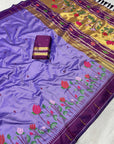 Lavender Soft Paithani Silk Zari Woven Saree with Meenakari Lotus Pattern Saree