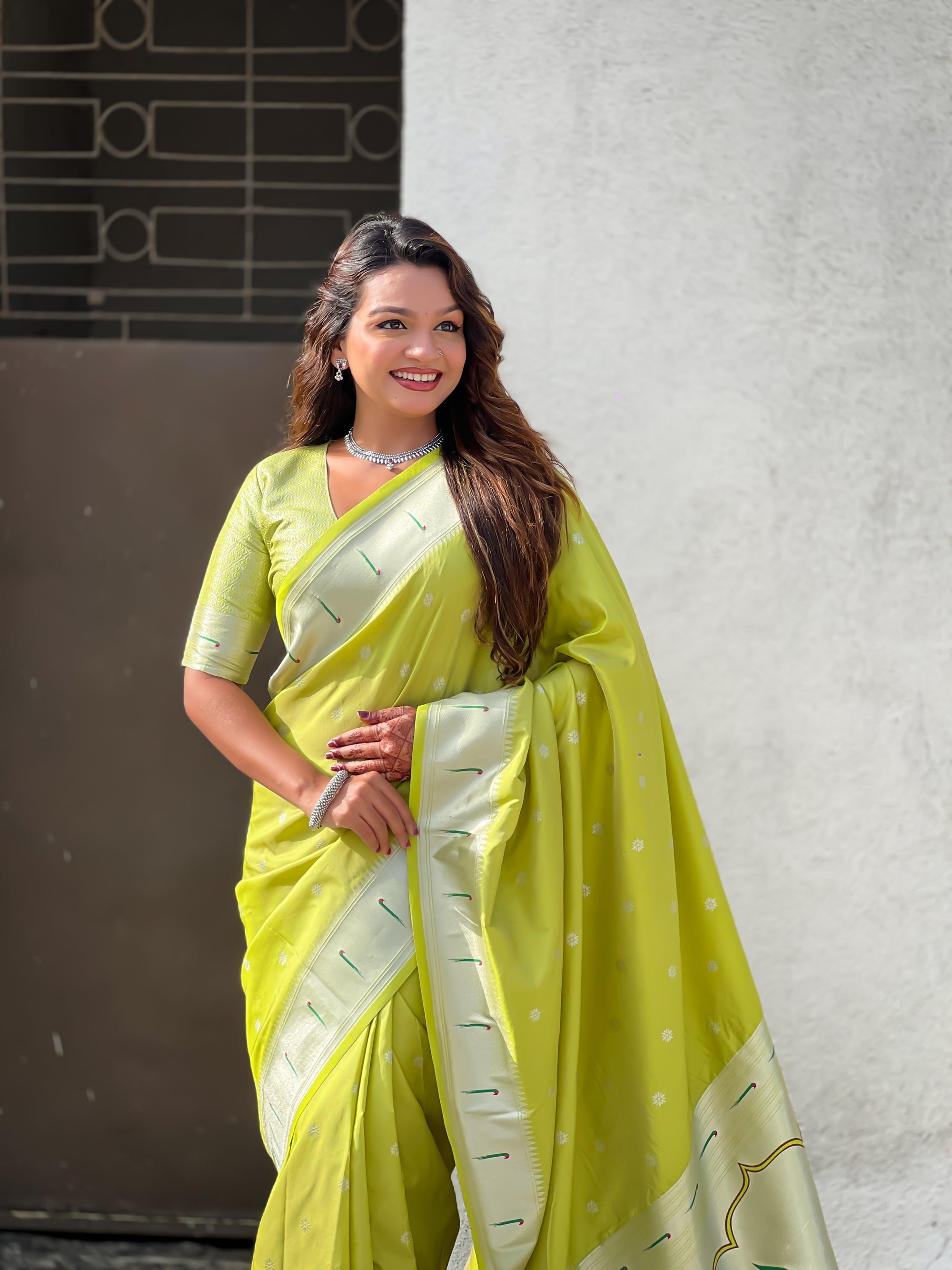 Green Paithani Silk Zari Woven Saree with Lotus Peacock Pallu