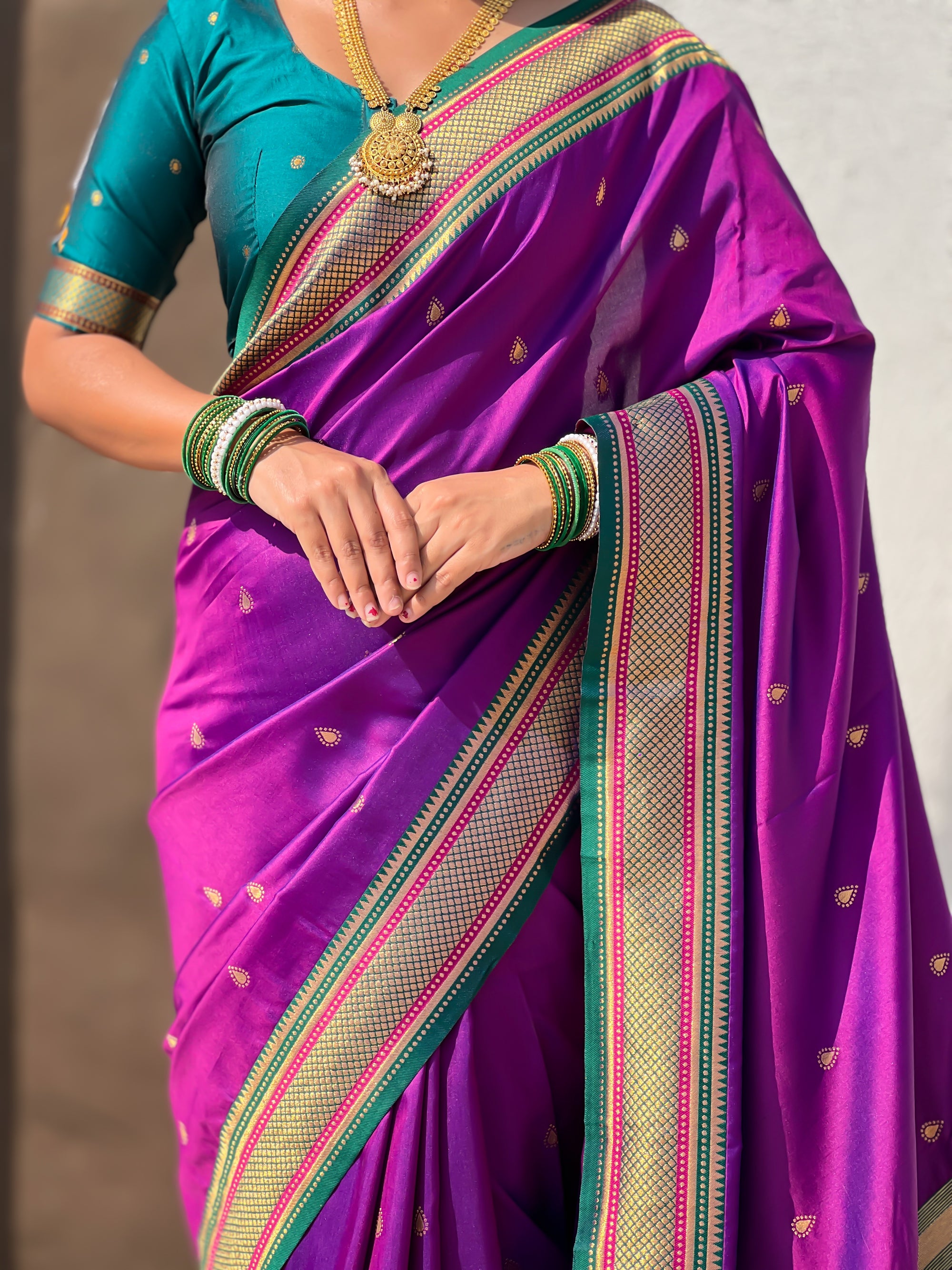 Purple Vitthal Rukmini Contrast Paithani Silk Zari Woven Saree