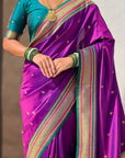 Purple Vitthal Rukmini Contrast Paithani Silk Zari Woven Saree