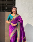 Purple Vitthal Rukmini Contrast Paithani Silk Zari Woven Saree