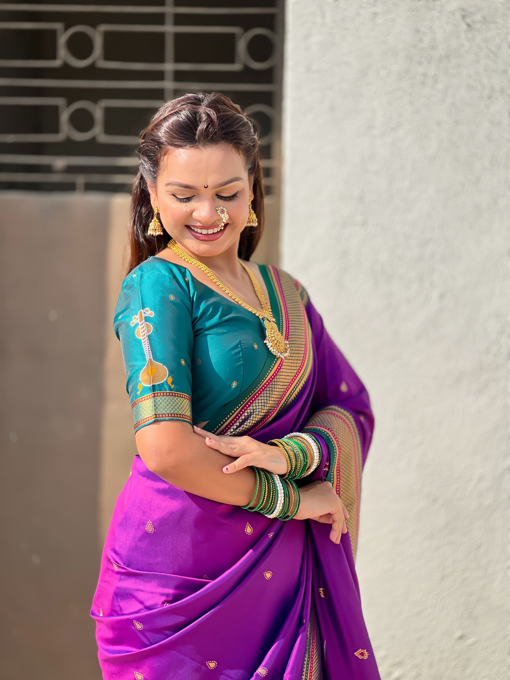 Purple Vitthal Rukmini Contrast Paithani Silk Zari Woven Saree