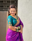 Purple Vitthal Rukmini Contrast Paithani Silk Zari Woven Saree