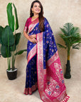 Violet Banarasi Silk Zari Woven Floral Jaal with Butterfly Saree