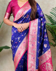 Violet Banarasi Silk Zari Woven Floral Jaal with Butterfly Saree