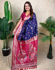 Violet Banarasi Silk Zari Woven Floral Jaal with Butterfly Saree