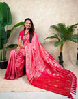 Baby Pink Banarasi Silk Zari Woven Floral Jaal with Butterfly Saree