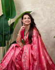 Baby Pink Banarasi Silk Zari Woven Floral Jaal with Butterfly Saree