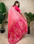 Baby Pink Banarasi Silk Zari Woven Floral Jaal with Butterfly Saree