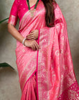 Baby Pink Banarasi Silk Zari Woven Floral Jaal with Butterfly Saree