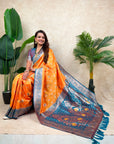 Orange Banarasi Silk Zari Woven Floral Jaal with Butterfly Saree