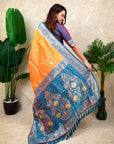 Orange Banarasi Silk Zari Woven Floral Jaal with Butterfly Saree