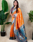 Orange Banarasi Silk Zari Woven Floral Jaal with Butterfly Saree
