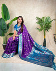 Purple Banarasi Silk Zari Woven Floral Jaal with Butterfly Saree