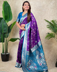 Purple Banarasi Silk Zari Woven Floral Jaal with Butterfly Saree