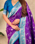 Purple Banarasi Silk Zari Woven Floral Jaal with Butterfly Saree