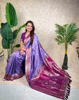Lavender Banarasi Silk Zari Woven Floral Jaal with Butterfly Saree