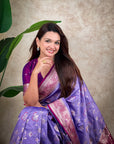Lavender Banarasi Silk Zari Woven Floral Jaal with Butterfly Saree