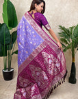 Lavender Banarasi Silk Zari Woven Floral Jaal with Butterfly Saree
