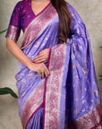 Lavender Banarasi Silk Zari Woven Floral Jaal with Butterfly Saree