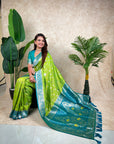 Parrot Green Banarasi Silk Zari Woven Floral Jaal with Butterfly Saree