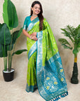 Parrot Green Banarasi Silk Zari Woven Floral Jaal with Butterfly Saree