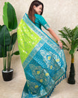 Parrot Green Banarasi Silk Zari Woven Floral Jaal with Butterfly Saree