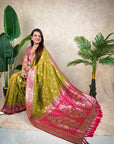 Mehendi Green Banarasi Silk Zari Woven Floral Jaal with Butterfly Saree