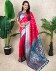 Rani Pink Banarasi Silk Zari Woven Floral Jaal with Butterfly Saree