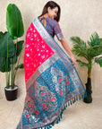Rani Pink Banarasi Silk Zari Woven Floral Jaal with Butterfly Saree