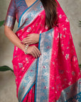 Rani Pink Banarasi Silk Zari Woven Floral Jaal with Butterfly Saree