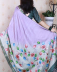 Lavender Tussar Silk Floral Jaal Printed Saree with Zari Border