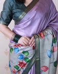 Lavender Tussar Silk Floral Jaal Printed Saree with Zari Border