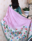 Baby Pink Tussar Silk Floral Jaal Printed Saree with Zari Border