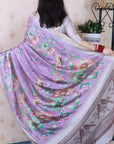 Lavender Soft Tussar Silk with Floral & Birds Printed and Zari Border Saree
