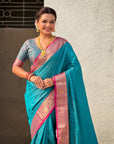 Sky Blue Soft Patola Silk Saree with Bandhani Weaves Saree