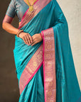 Sky Blue Soft Patola Silk Saree with Bandhani Weaves Saree