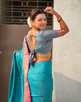 Sky Blue Soft Patola Silk Saree with Bandhani Weaves Saree