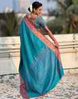 Sky Blue Soft Patola Silk Saree with Bandhani Weaves Saree