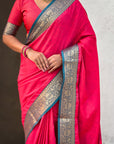 Rani Pink Soft Patola Silk Saree with Bandhani Weaves Saree