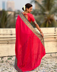 Rani Pink Soft Patola Silk Saree with Bandhani Weaves Saree
