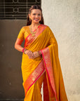 Mustard Yellow Soft Patola Silk Saree with Bandhani Weaves Saree