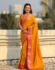 Mustard Yellow Soft Patola Silk Saree with Bandhani Weaves Saree